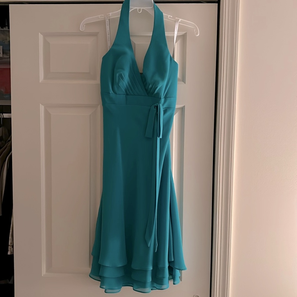 Alfred Angelo turquoise halter bridesmaid dress size 4